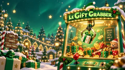 Festive claw-machine artwork for the Le Gift Grabber slot preview